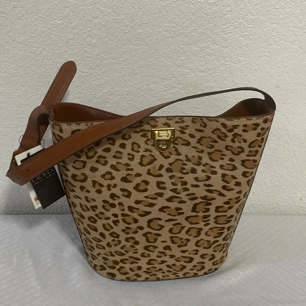 Lauren Ralph Lauren Calf Hair Medium Harlow Bucket Bag - Picture 3 of 8